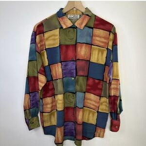 Le Caviar Vintage Women's Blouse Size Medium, Button up, 90's style Color Block